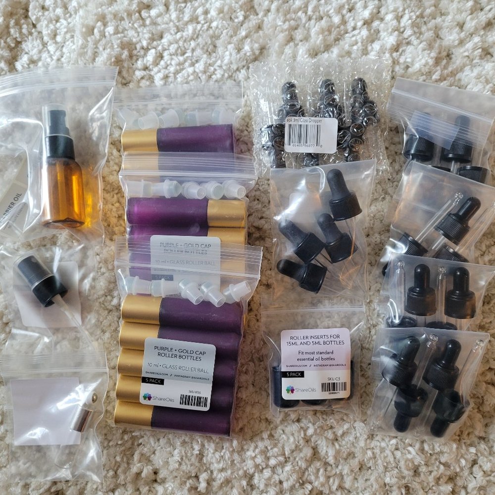 Essential oil doterra roller bottles, roller inserts, dropper bottle tops haul